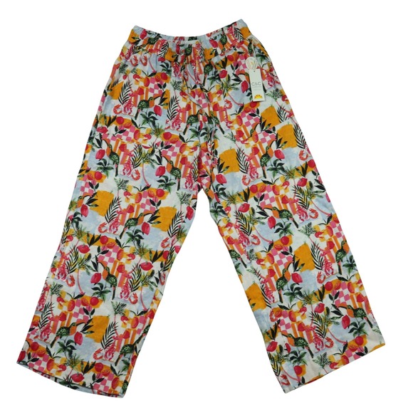C&C California Pants - C&C California Womens 100% Linen Tropical Print Wide‎ Leg Vacation Pants S NWT